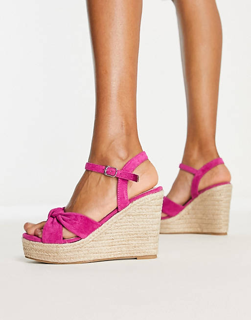 Glamorous Wide Fit espadrille wedge sandals in hot pink micro