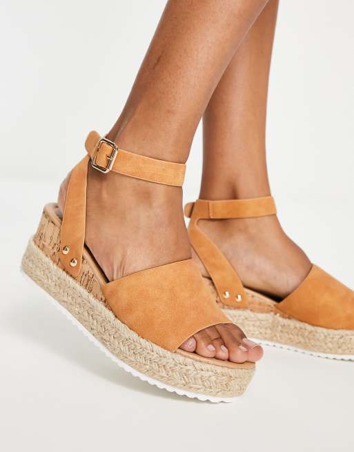 Glamorous Wide Fit espadrille wedge sandals in tan ASOS