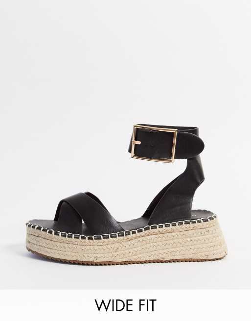Glamorous Wide Fit - Espadrilles met plateauzool in zwart