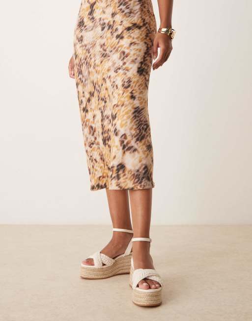 Glamorous Wide Fit espadrilles platform heeled sandals in beige crochet, 4 of 4