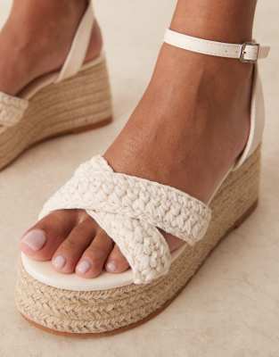 Glamorous Wide Fit Espadrilles Platform Heeled Sandals In Neutral