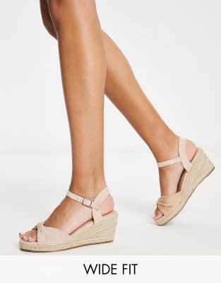 Glamorous Wide Fit - Espadrilles-Sandalen in Beige mit mittelhohem Keilabsatz, weite Passform-Neutral