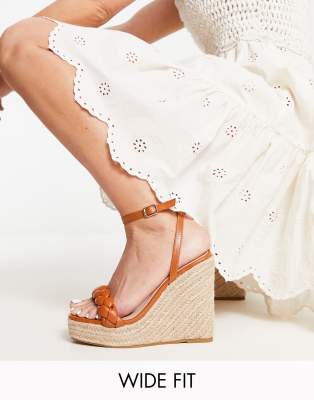 Glamorous Wide Fit - Espadrilles-Sandalen in Hellbraun mit Keilabsatz