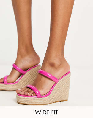 Glamorous Wide Fit - Espadrilles-Sandalen in Rosa mit Keilabsatz