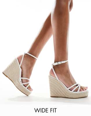 Glamorous Wide Fit - Espadrilles-Sandalen in Weiß mit Keilabsatz, weite Passform