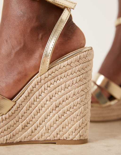 Glamorous wide fit espadrilles wedge heeled sandals in gold, 2 of 4
