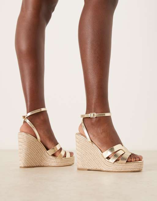 Glamorous wide fit espadrilles wedge heeled sandals in gold, 4 of 4