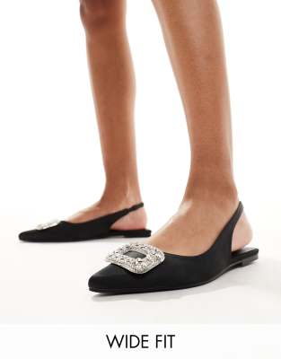 Glamorous Wide Fit - Flache Schuhe in Schwarz mit Fersenriemen