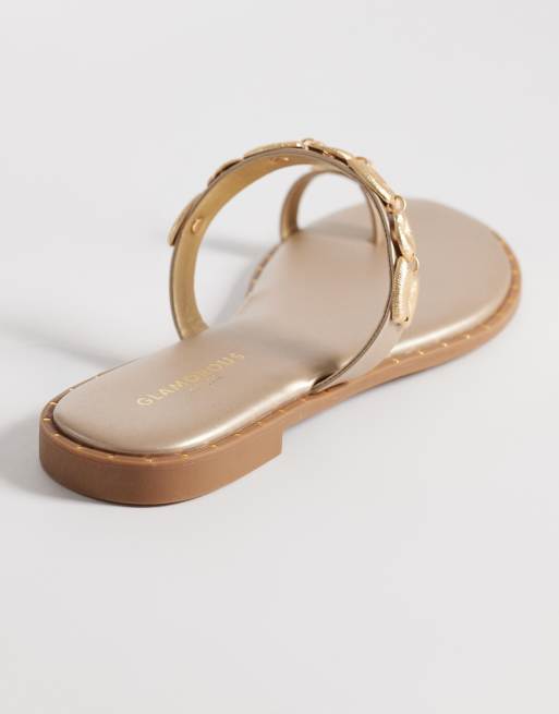 Glamorous Wide Fit - Flade sandaler med guldfarvede skaldetaljer, 4 af 4