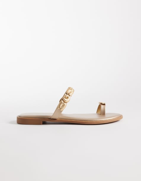 Glamorous Wide Fit flat sandals with faux gold shells in gold - view 1