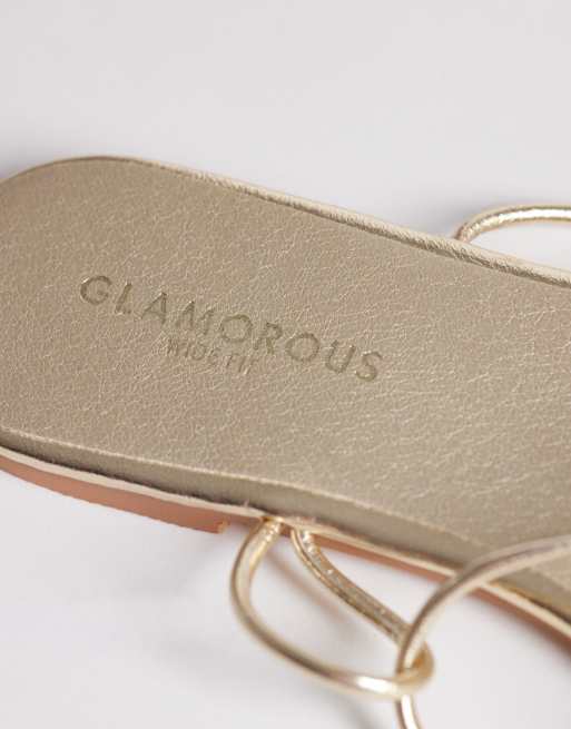 Glamorous Wide Fit flat sandals with gold detail in Gold, 4 of 4