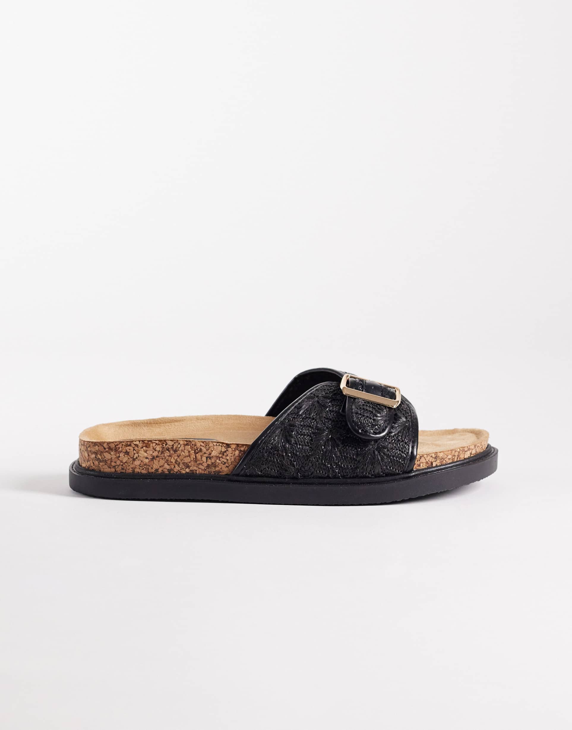 glamorous wide fit flat woven sandals in black