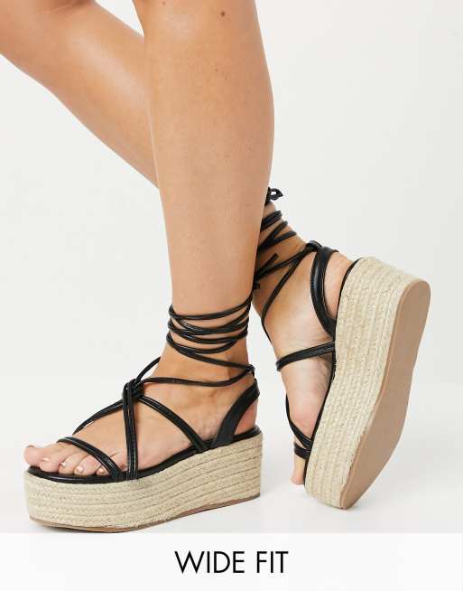 Glamorous Wide Fit flatform espadrille sandals in black | ASOS