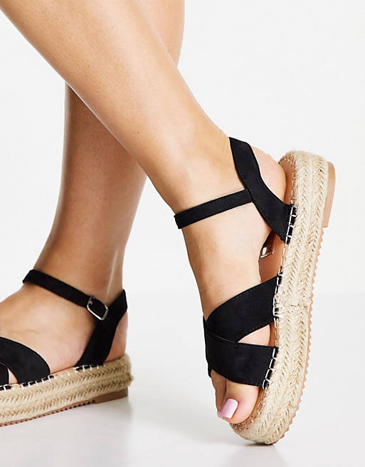 Shoes Sandals/Glamorous Wide Fit flatform espadrille sandals in black 