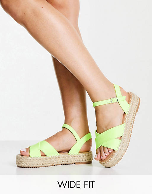 Glamorous Wide Fit flatform espadrille sandals in lime