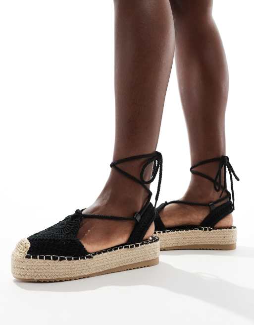 Glamorous Wide Fit - Gehaakte platte espadrilles in zwart, 2 van 4