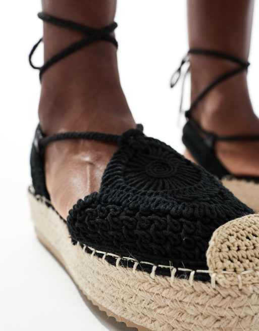 Glamorous Wide Fit - Gehaakte platte espadrilles in zwart, 4 van 4