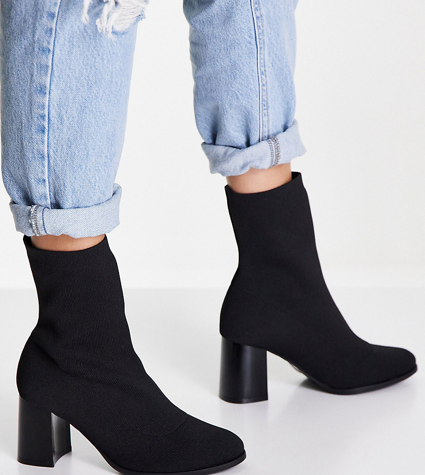 Glamorous Wide Fit Heeled Ankle Boots In Black Knit