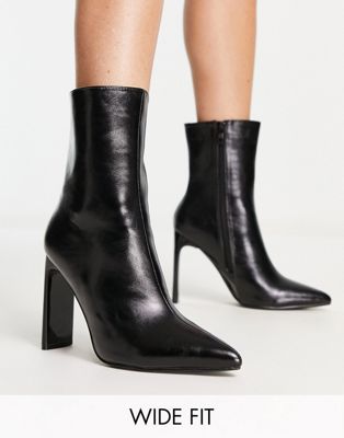 Glamorous Wide Fit heeled ankle boots in black
