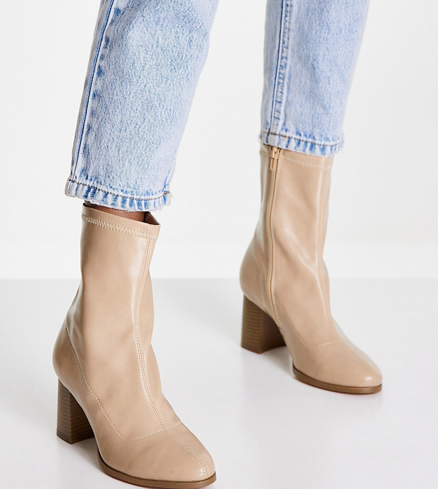 Glamorous Wide Fit Heeled Ankle Boots In Camel-neutral
