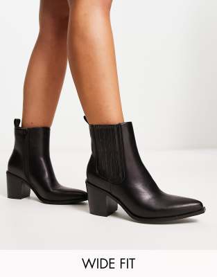 Glamorous Wide Fit Glamorous Wide Fit heeled ankle western boots in black