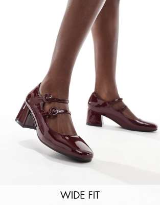 Glamorous Wide Fit heeled mary janes in burgundy-Red