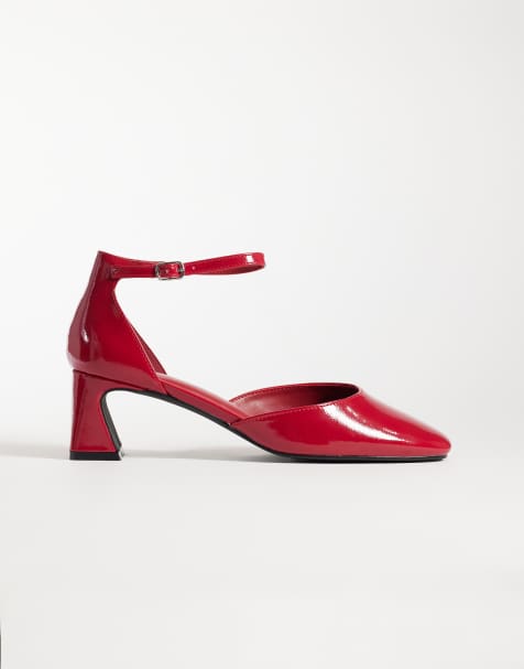 Glamorous Wide Fit heeled mary janes in red patent - view 1