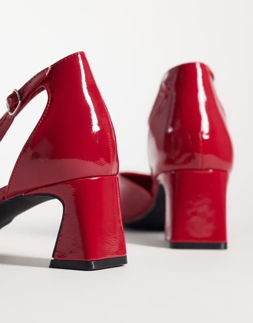 Glamorous Wide Fit heeled mary janes in red patent, 2 of 4