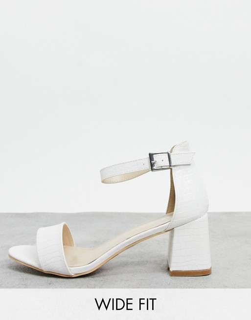 Glamorous Wide Fit heeled sandals in off white lizard