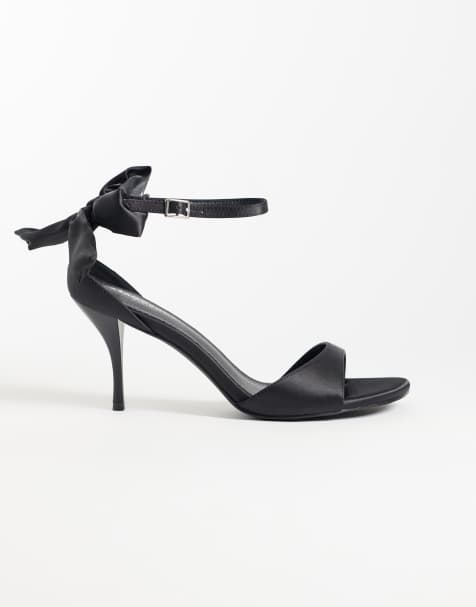Glamorous Wide Fit heeled sandals with bow back detail in black - view 1