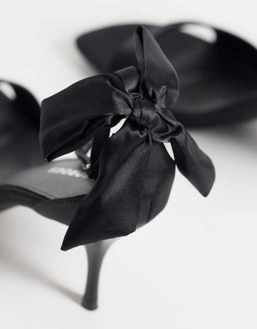 Glamorous Wide Fit heeled sandals with bow back detail in black, 3 of 4