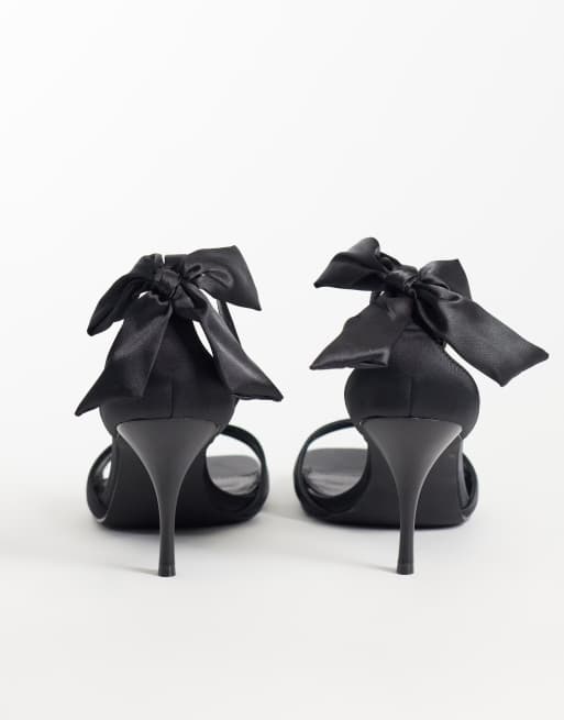 Glamorous Wide Fit heeled sandals with bow back detail in black, 4 of 4