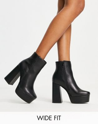 Glamorous Wide Fit high platform ankle boots in black | ASOS
