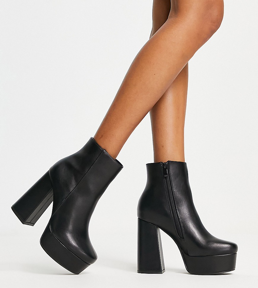 Glamorous Wide Fit High Platform Ankle Boots In Black
