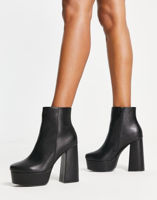 Glamorous Wide Fit high platform ankle boots in black