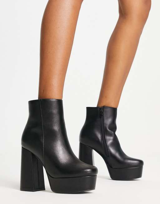 Glamorous Wide Fit high platform ankle boots in black