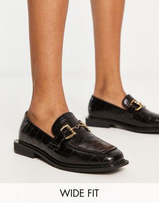 Glamorous Wide Fit horsebit loafers in black croc - ASOS Price Checker