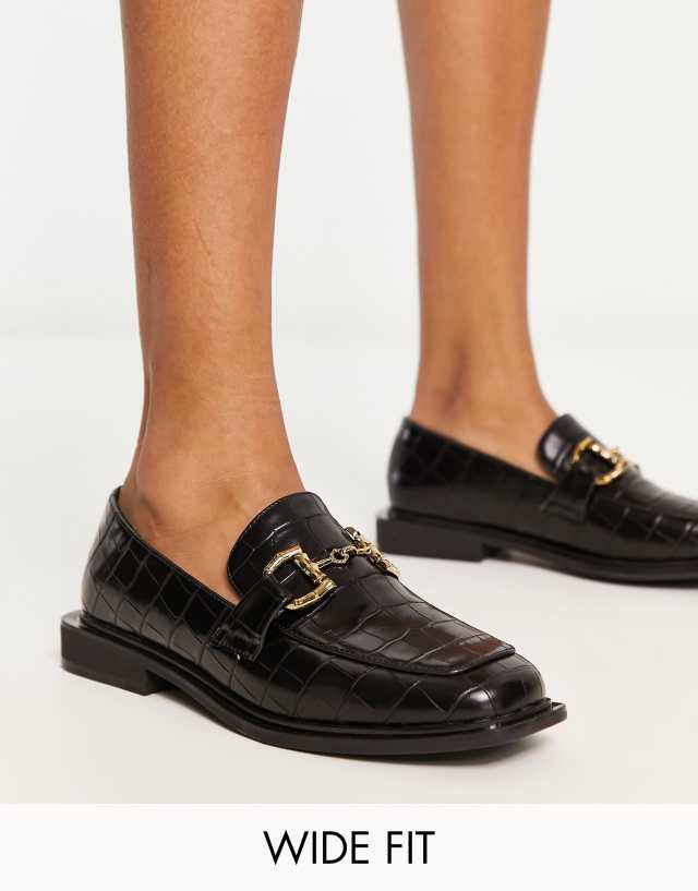 Glamorous Wide Fit horsebit loafers in black croc