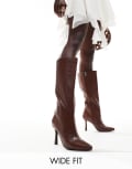 [Glamorous Wide Fit] Glamorous Wide Fit kitten heel knee boots in cognac croc-Brown 36 COGNAC CROC