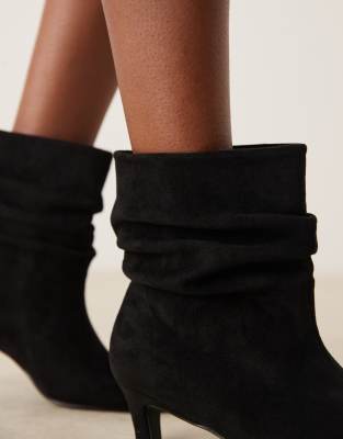 Glamorous Wide Fit Kitten Heel Ruched Mid Ankle Boots In Black