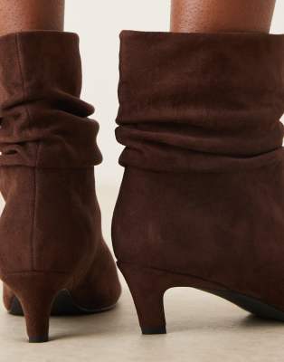 Glamorous Wide Fit Kitten Heel Ruched Mid Ankle Boots In Brown