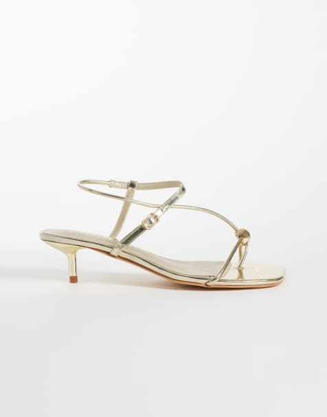 Glamorous Wide Fit kitten heel sandals in gold - view 1