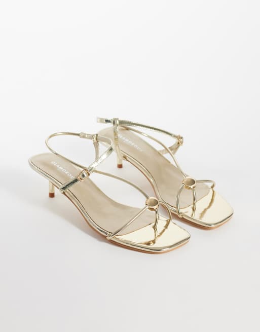 Glamorous Wide Fit kitten heel sandals in gold, 3 of 4