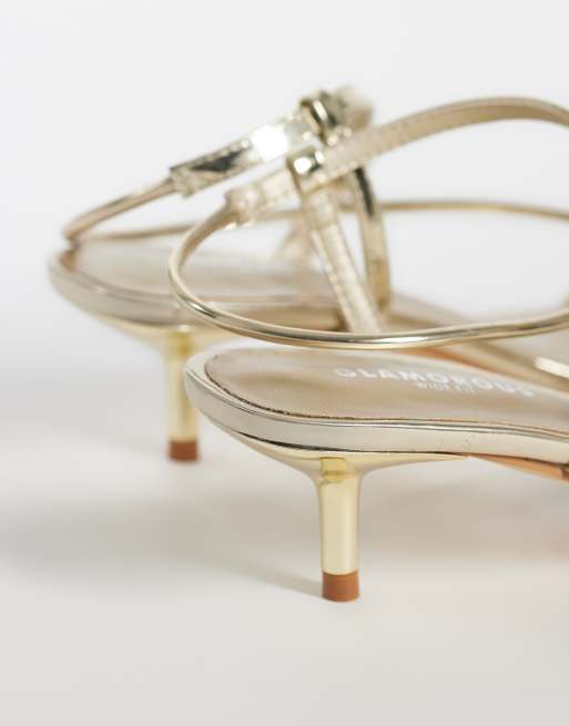 Glamorous Wide Fit kitten heel sandals in gold, 4 of 4