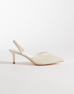  kitten heel shoes with pearls in ivory