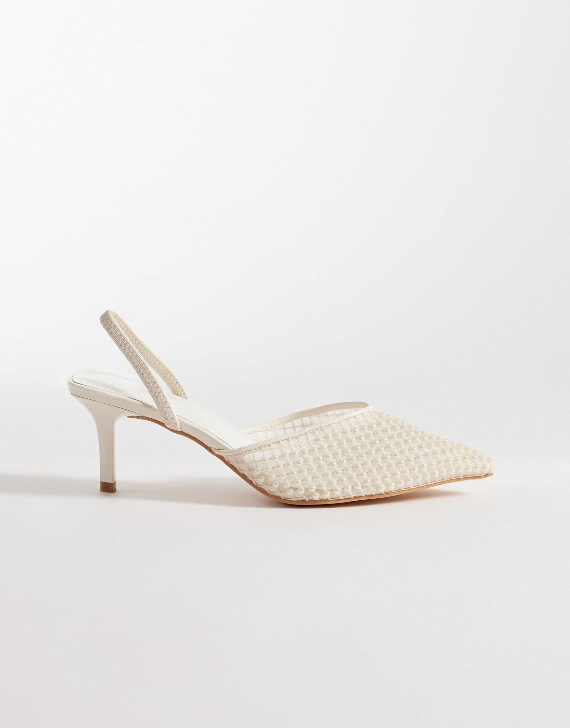 glamorous wide fit kitten heel shoes with pearls in ivory