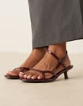 [Glamorous Wide Fit] Glamorous Wide Fit kitten heel strappy sandals in burgundy patent-Red 36 Burgundy patent