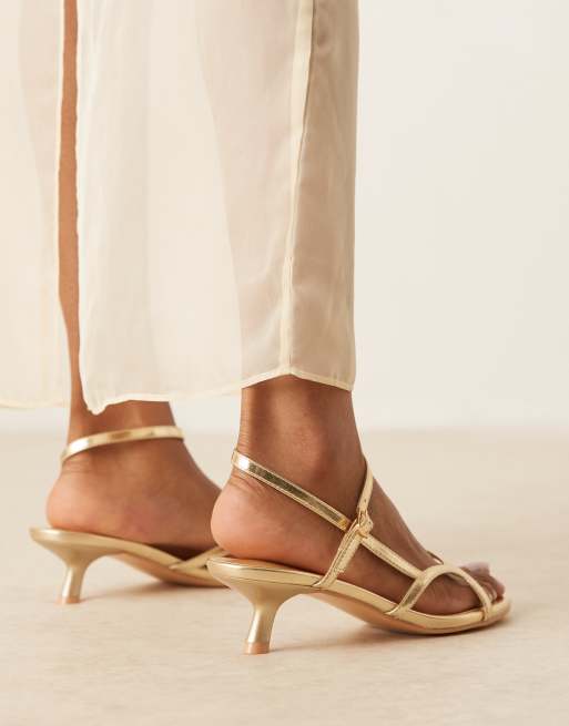 Glamorous Wide Fit kitten heel strappy sandals in gold, 4 of 4