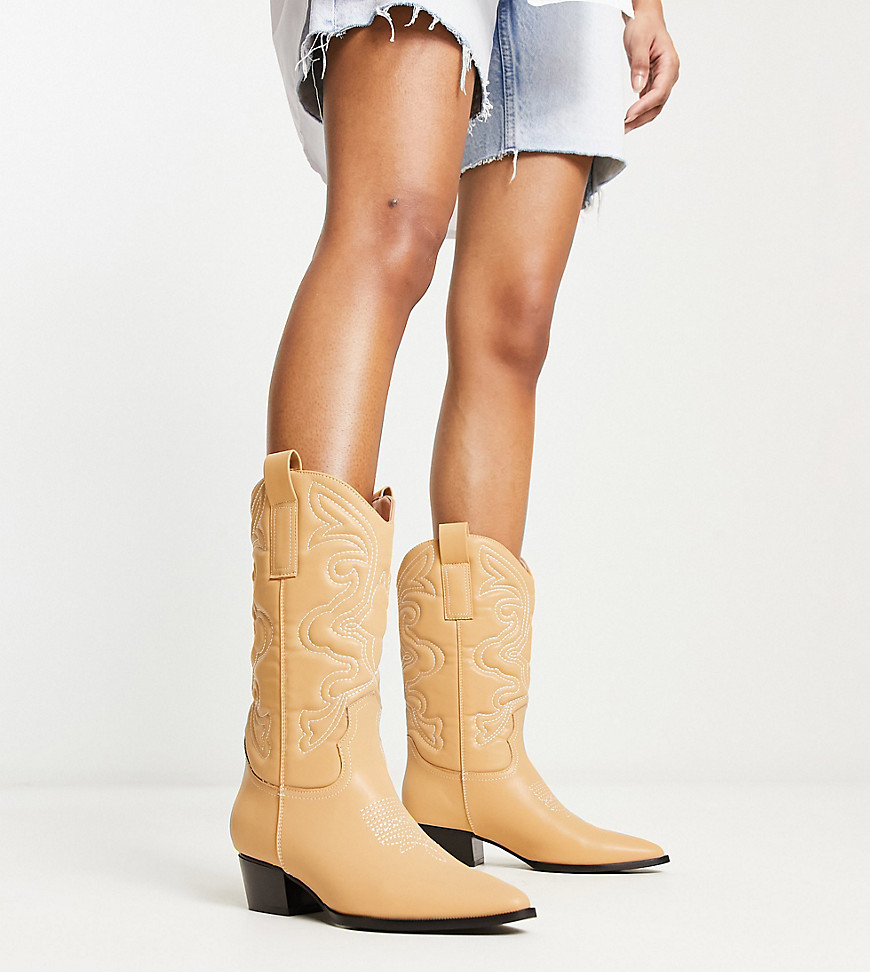 Glamorous Wide Fit knee western boots in beige-Neutral
