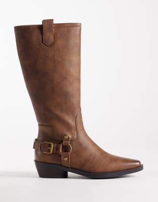 Glamorous Wide Fit - Kniehohe Cowboystiefel in Braun, weite Passform-Brown